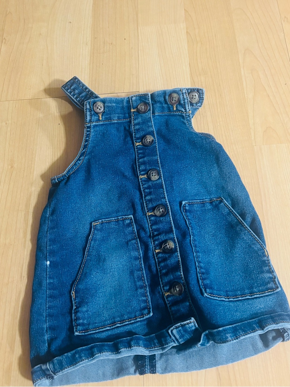 wonder nation denim blue button-front overall dress